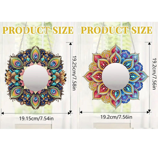 2pcs 2D Flat DIY Flowers Hanging Mirror Diamond Art Kits Wall Door Decoration