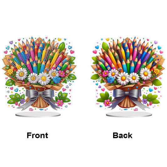 Flower Double Sided Effect Table Top Diamond Painting Ornament Kit (Pencil)
