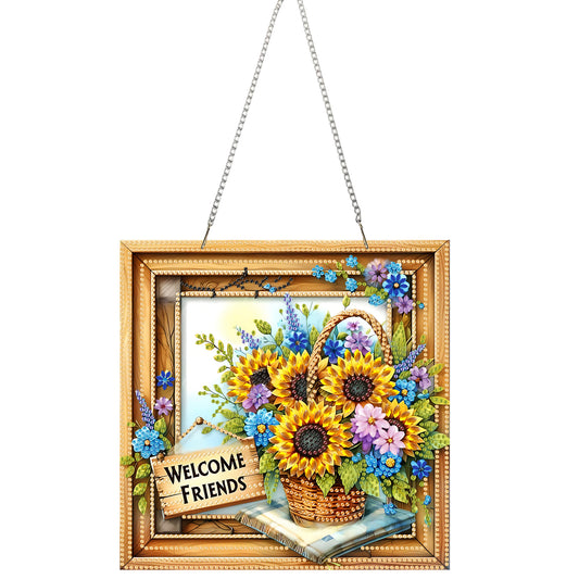 2D Flat Acrylic DIY Welcome Friends Hanging Diamond Art Kits Wall Door Decoratio