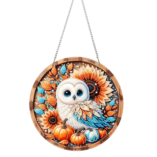 2D Flat Acrylic DIY Autumn Owl Hanging Diamond Art Kits Wall Door Decoration