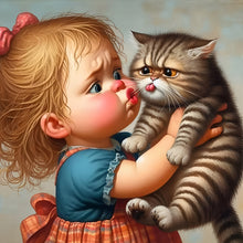 Load image into Gallery viewer, Diamond Painting - Full Round - Little Girl And Kitten (40*40CM)