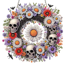 Load image into Gallery viewer, 2D Flat Acrylic DIY Skull Wreath Hanging Diamond Art Kits Wall Door Decoration