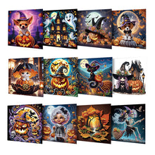 Load image into Gallery viewer, 12Pcs Halloween Diamond Painting Greeting Card Set for Festivals and Celebration