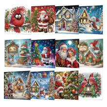Load image into Gallery viewer, 12Pcs Xmas Diamond Painting Greeting Card Set for Festivals and Celebrations
