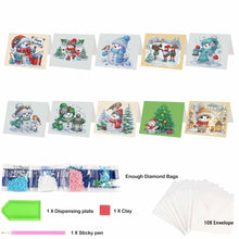 Load image into Gallery viewer, Diamond Art Greeting Cards Congratulations Cards & Gifts (10pcs Winter Snowman)