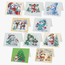 Load image into Gallery viewer, Diamond Art Greeting Cards Congratulations Cards & Gifts (10pcs Winter Snowman)