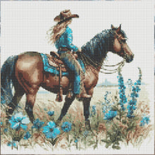 Load image into Gallery viewer, Diamond Painting - Full Round - Horseback Cowboy Girl (40*40CM)