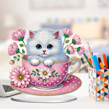 Load image into Gallery viewer, 2D Flat Print Teacup Cat DIY Diamond Painting Desktop Decorations Desktop Decor