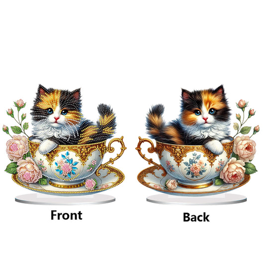 2D Flat Print Teacup Cat DIY Diamond Painting Desktop Decorations Desktop Decor