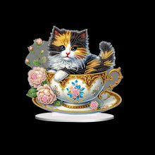 Load image into Gallery viewer, 2D Flat Print Teacup Cat DIY Diamond Painting Desktop Decorations Desktop Decor