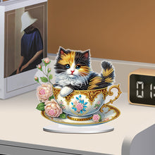 Load image into Gallery viewer, 2D Flat Print Teacup Cat DIY Diamond Painting Desktop Decorations Desktop Decor