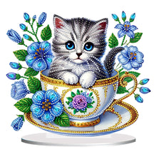 Load image into Gallery viewer, 2D Flat Print Teacup Cat DIY Diamond Painting Desktop Decorations Desktop Decor