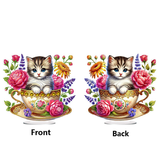 2D Flat Print Teacup Cat DIY Diamond Painting Desktop Decorations Desktop Decor