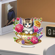 Load image into Gallery viewer, 2D Flat Print Teacup Cat DIY Diamond Painting Desktop Decorations Desktop Decor