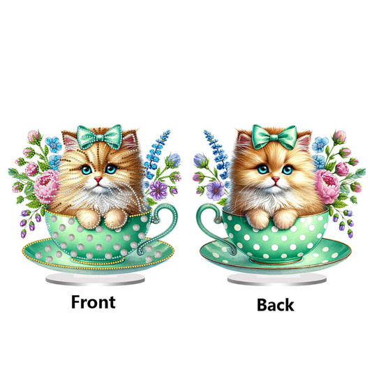 2D Flat Print Teacup Cat DIY Diamond Painting Desktop Decorations Desktop Decor
