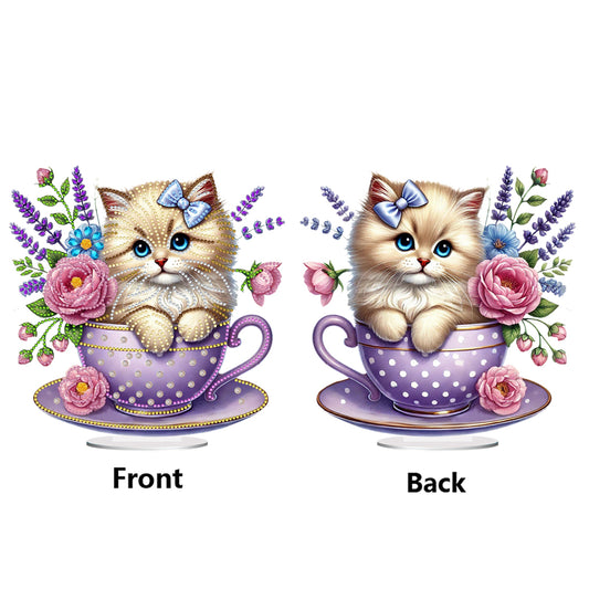 2D Flat Print Teacup Cat DIY Diamond Painting Desktop Decorations Desktop Decor