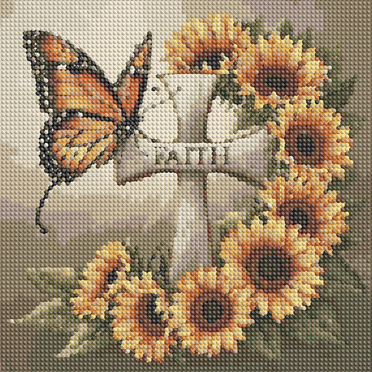 Diamond Painting - Full Round - Sunflower Butterfly Cross (30*30CM)
