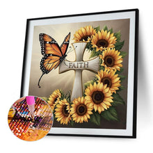 Load image into Gallery viewer, Diamond Painting - Full Round - Sunflower Butterfly Cross (30*30CM)