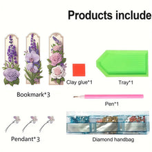Load image into Gallery viewer, 3Pcs Purple Flowers DIY Diamond Painting Bookmark for Reading Enthusiasts