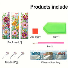 Load image into Gallery viewer, 3Pcs Flowers DIY Diamond Painting Bookmark with Pendant for Reading Enthusiasts