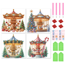 Load image into Gallery viewer, 4pcs Diamond Painting - Partial Special Shaped - Merry-Go-Round And Christmas Tree (30*30CM)