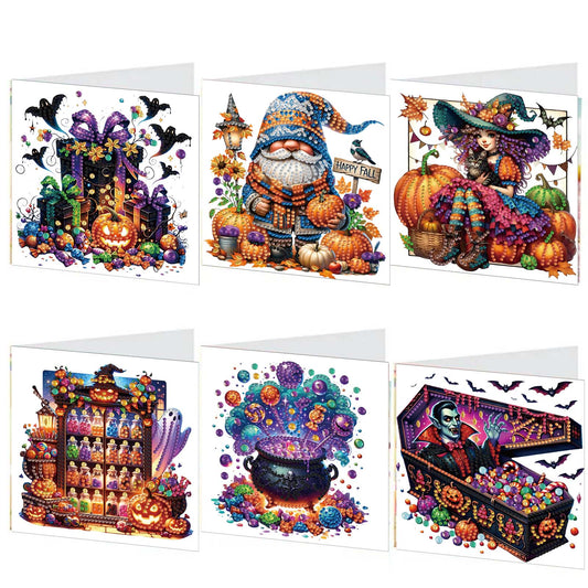 6PCS DIY Diamond Art Greeting Cards Halloween Designs for Celebrations (H033)