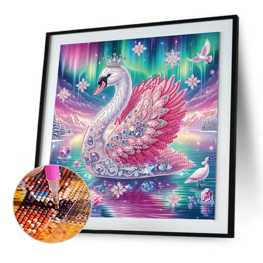 Diamond Painting - Partial Special Shaped - Swan Under The Aurora (30*30CM)