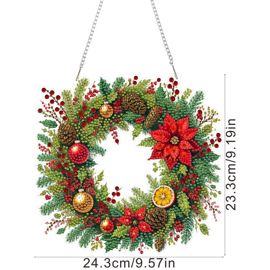 2D Flat Acrylic DIY Xmas Wreath Hanging Diamond Art Kits for Wall Door Decor