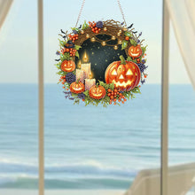 Load image into Gallery viewer, 2D Flat Acrylic DIY Halloween Pumpkin Hanging Diamond Art Kits Wall Door Decor
