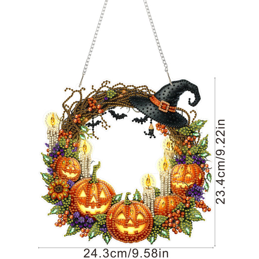 2D Flat Acrylic DIY Halloween Wreath Hanging Diamond Art Kits Wall Door Decor