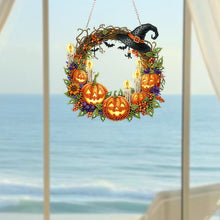 Load image into Gallery viewer, 2D Flat Acrylic DIY Halloween Wreath Hanging Diamond Art Kits Wall Door Decor