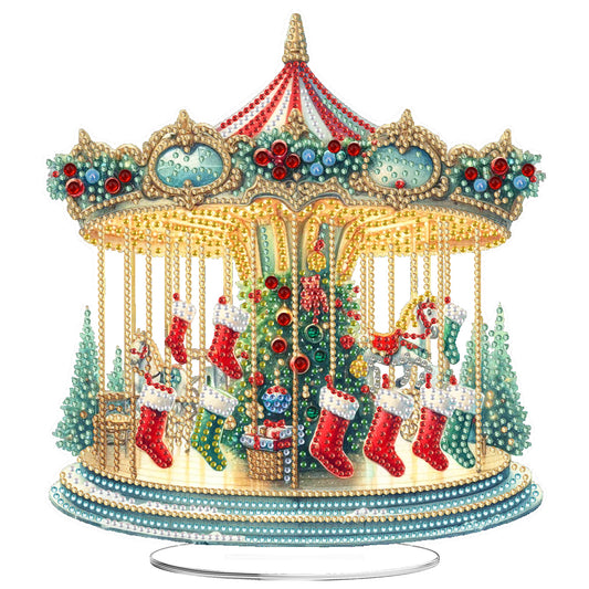 2D Flat Print Xmas Carousel DIY Table Top Diamond Painting Ornament Kits
