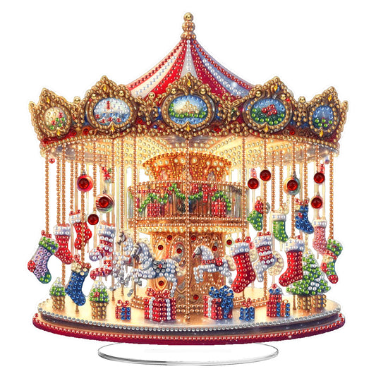 2D Flat Print Xmas Carousel DIY Table Top Diamond Painting Ornament Kits