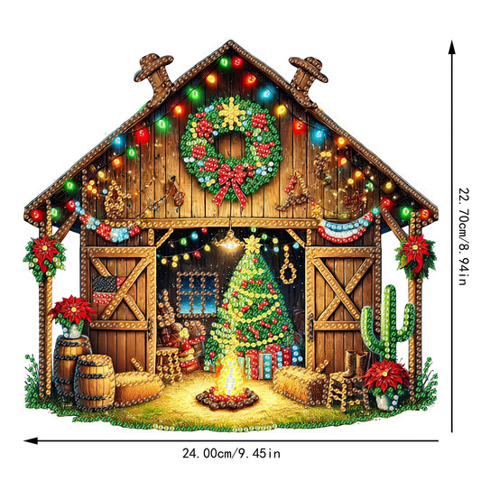 2D Flat Print Xmas Farm Hut DIY Table Top Diamond Painting Ornament Kits