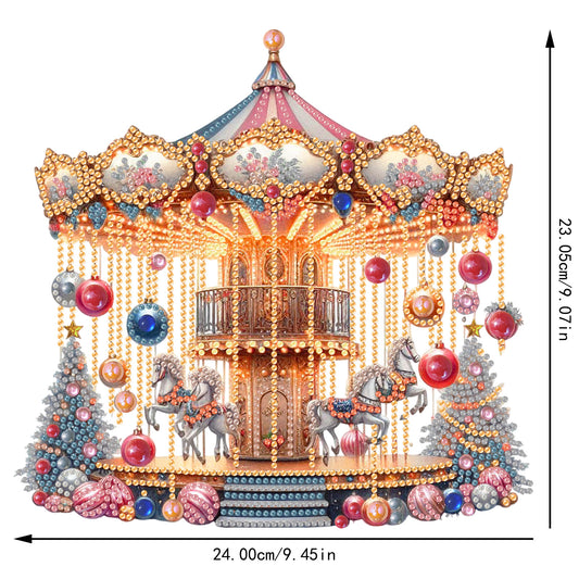 2D Flat Print Xmas Carousel DIY Table Top Diamond Painting Ornament Kits