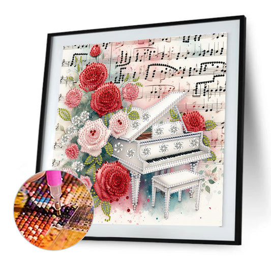 Diamond Painting - Partial Special Shaped - Piano And Rose (30*30CM)
