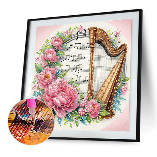 Diamond Painting - Partial Special Shaped - Harp And Peony (30*30CM)
