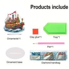 Load image into Gallery viewer, 2D Flat Print Xmas Sailboat DIY Table Top Diamond Painting Ornament Kits