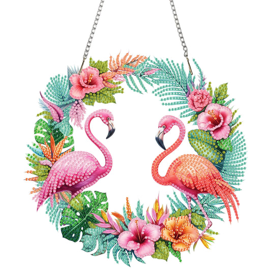 Flamingo Wreath Acrylic 2D Flat DIY Diamond Art Pendant Wall Door Decoration