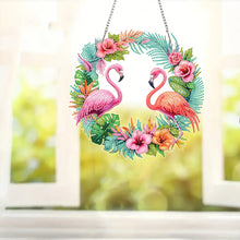 Load image into Gallery viewer, Flamingo Wreath Acrylic 2D Flat DIY Diamond Art Pendant Wall Door Decoration