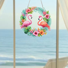 Load image into Gallery viewer, Flamingo Wreath Acrylic 2D Flat DIY Diamond Art Pendant Wall Door Decoration