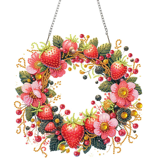 Strawberry Flower Wreath Acrylic 2D Flat DIY Diamond Art Pendant Wall Door Decor