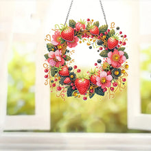 Load image into Gallery viewer, Strawberry Flower Wreath Acrylic 2D Flat DIY Diamond Art Pendant Wall Door Decor