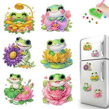 Load image into Gallery viewer, 6Pcs Acrylic 2D Flat Flower Frogs Diamond Painting Fridge Magnet for Whiteboard