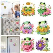 Load image into Gallery viewer, 6Pcs Acrylic 2D Flat Flower Frogs Diamond Painting Fridge Magnet for Whiteboard