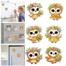 Load image into Gallery viewer, 6Pcs Acrylic 2D Flat Owl Girl Diamond Painting Fridge Magnet for Whiteboard