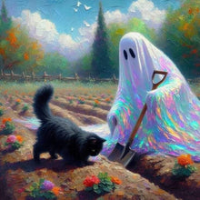 Load image into Gallery viewer, Diamond Painting - Full Round - Halloween Ghost And Cat (40*40CM)