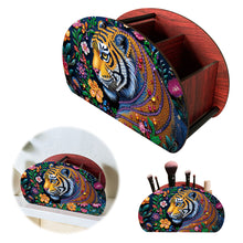 Load image into Gallery viewer, DIY Gem Tiger Design Wooden Diamond Painting Makeup Brush Storage Box Organizer