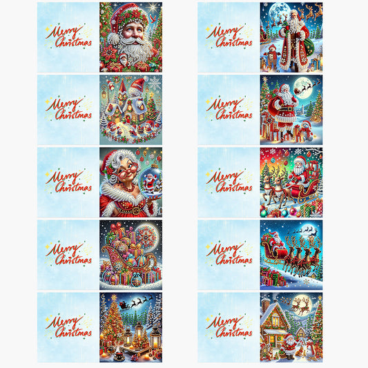 10PCS DIY Diamond Art Greeting Cards Xmas Designs for Festivals and Celebrations Christmas