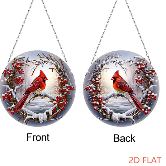 2D Flat Redbird DIY Diamond Art Pendant Window Hanging Art for Home Decoration